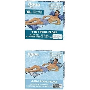 image:imageAqua 4in1 Monterey Hammock XL LongerWider Resort Quality Soft Fabric Inflatable Pool Chair MultiPurpose Adult Pool Float Saddle Lounge Chair Hammock Drifter Water Hammock Orchid Blue